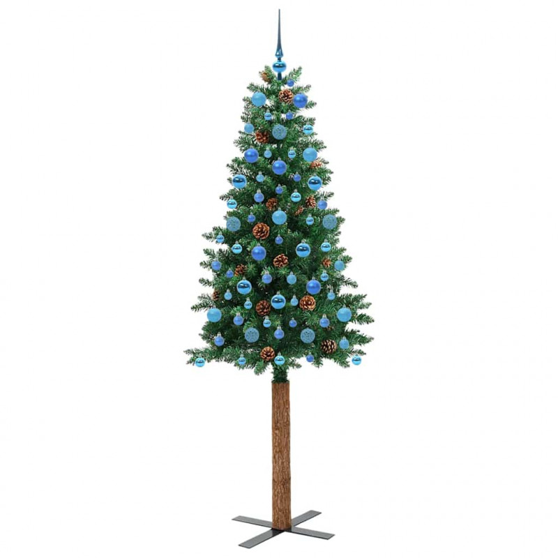 Szczupła Choinka Zielony 210 cm PVC i lite drewno sosnowe