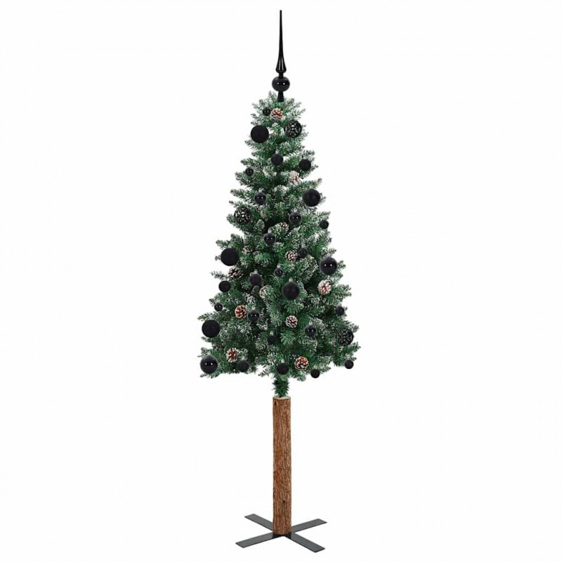 Szczupła Choinka Zielony 150 cm PVC i lite drewno sosnowe