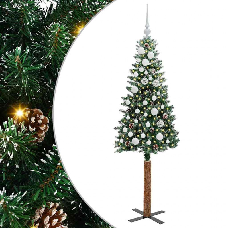 Szczupła Choinka Zielony 150 cm PVC i lite drewno sosnowe