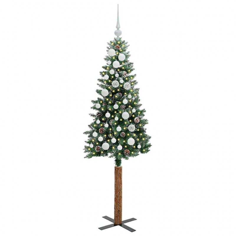Szczupła Choinka Zielony 150 cm PVC i lite drewno sosnowe