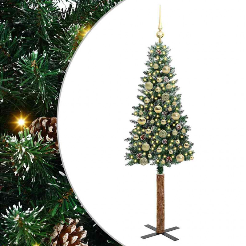 Szczupła Choinka Zielony 150 cm PVC i lite drewno sosnowe