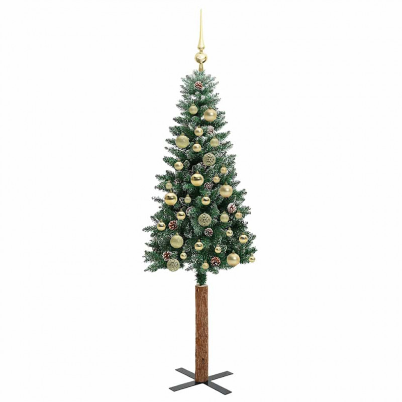 Szczupła Choinka Zielony 150 cm PVC i lite drewno sosnowe