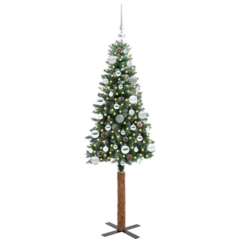 Szczupła Choinka Zielony 150 cm PVC i lite drewno sosnowe