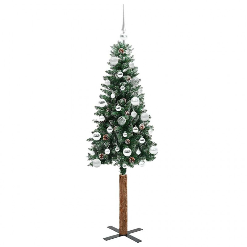 Szczupła Choinka Zielony 150 cm PVC i lite drewno sosnowe