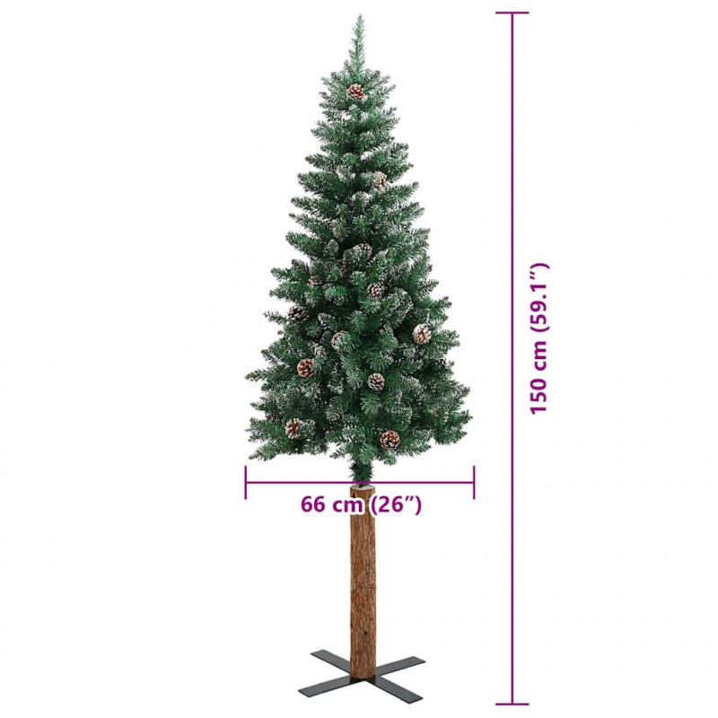 Szczupła Choinka Zielony 150 cm PVC i lite drewno sosnowe