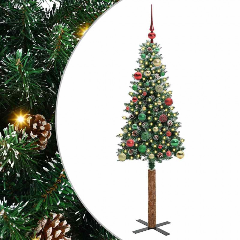 Szczupła Choinka Zielony 150 cm PVC i lite drewno sosnowe
