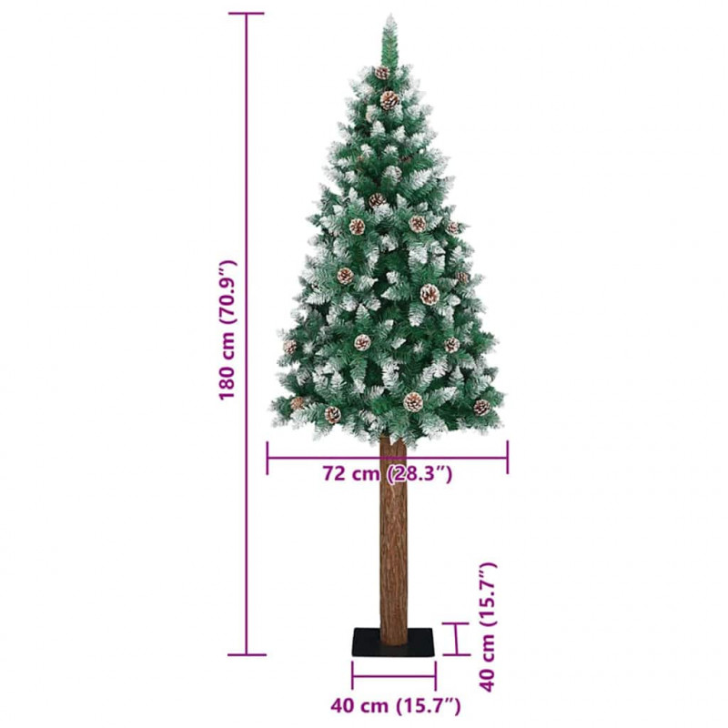 Szczupła Choinka Zielony 180 cm PVC i lite drewno sosnowe