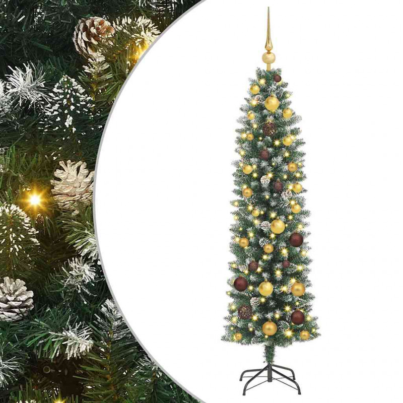 Sztuczne smukłe drzewo bożonarodzeniowe Zielony i Biały 150 cm