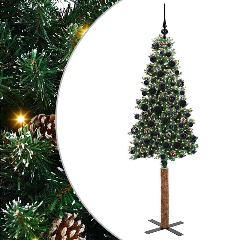 Szczupła Choinka Zielony 180 cm PVC i lite drewno sosnowe