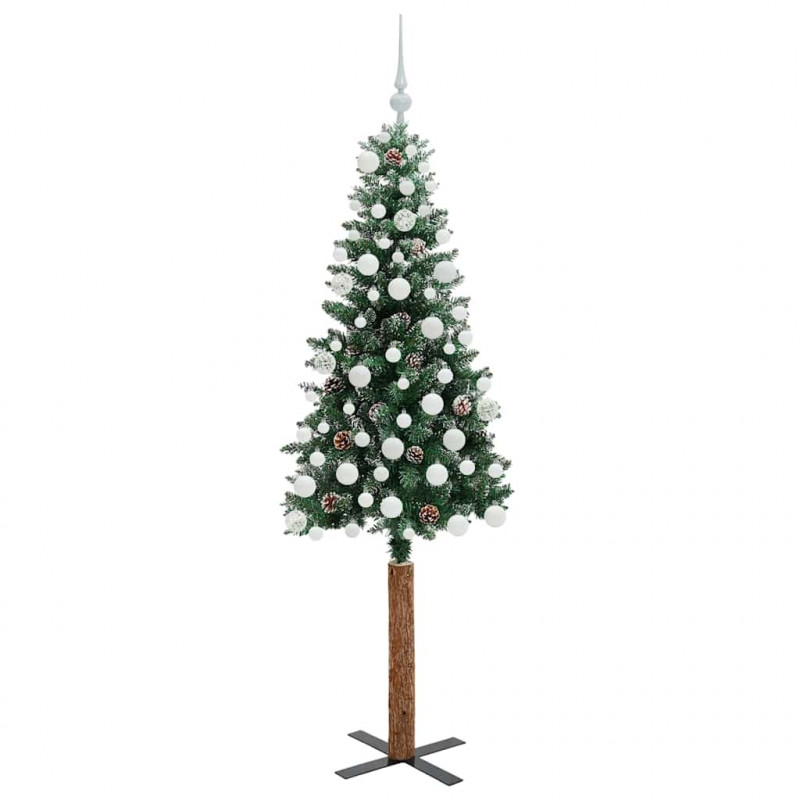 Szczupła Choinka Zielony 180 cm PVC i lite drewno sosnowe