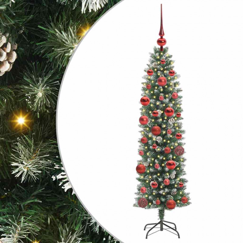 Sztuczne smukłe drzewo bożonarodzeniowe Zielony i Biały 150 cm