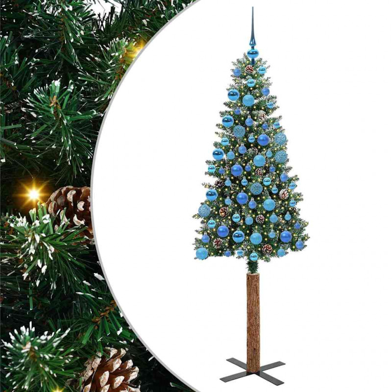 Szczupła Choinka Zielony 180 cm PVC i lite drewno sosnowe