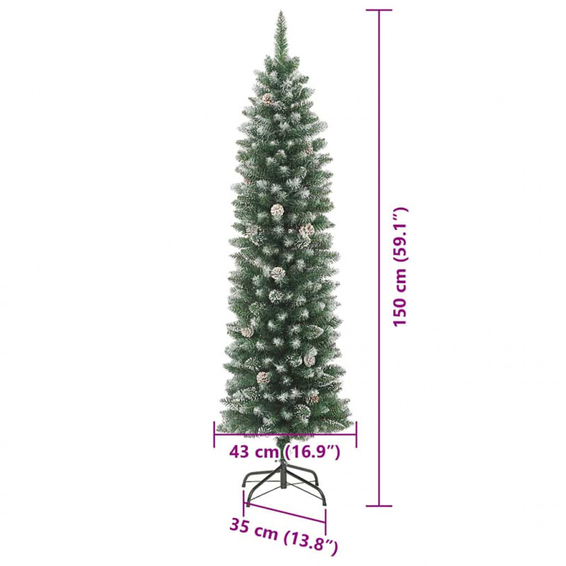Sztuczne smukłe drzewo bożonarodzeniowe Zielony i Biały 150 cm