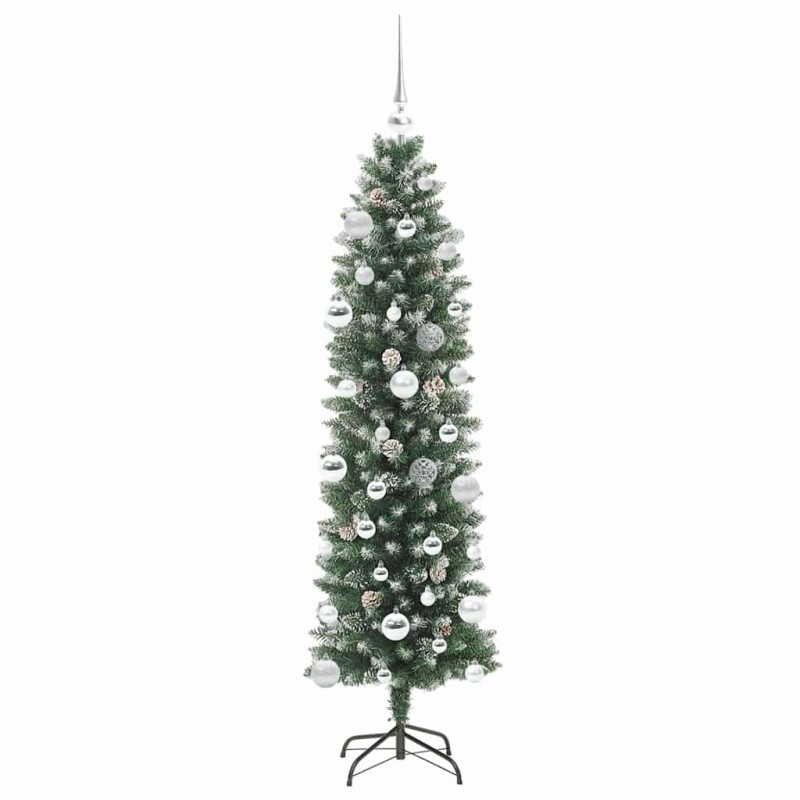 Sztuczne smukłe drzewo bożonarodzeniowe Zielony i Biały 150 cm