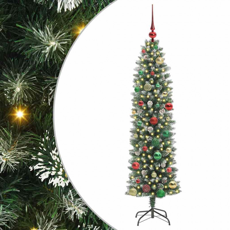 Sztuczne smukłe drzewo bożonarodzeniowe Zielony i Biały 150 cm