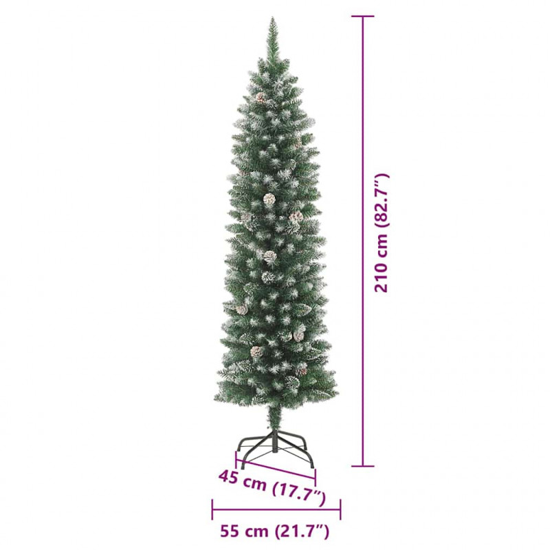 Sztuczne smukłe drzewo bożonarodzeniowe Zielony i Biały 210 cm