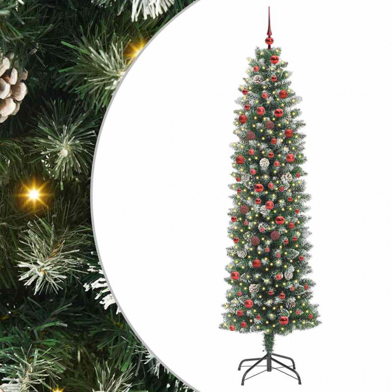 Sztuczne smukłe drzewo bożonarodzeniowe Zielony i Biały 210 cm
