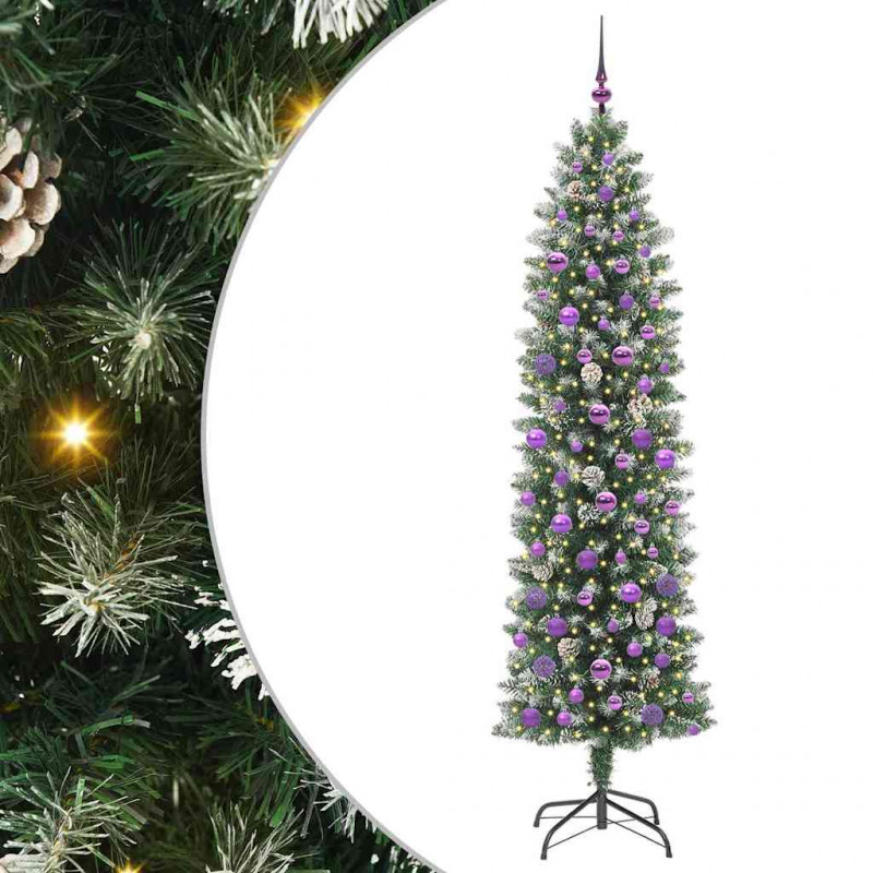 Sztuczne smukłe drzewo bożonarodzeniowe Zielony i Biały 210 cm