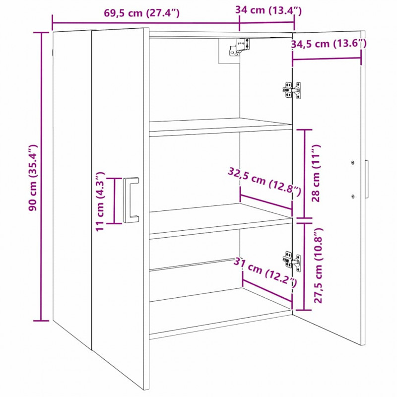 Szafka ścienna 2 pcs Stare drewno 69,5 x 34 x 90 cm