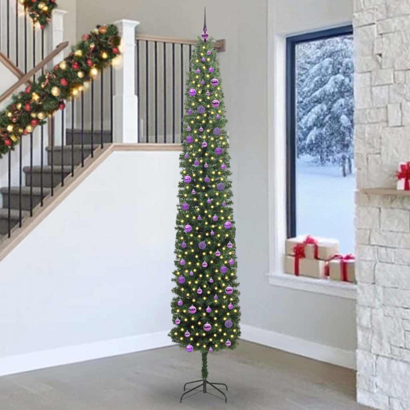 Sztuczna choinka z podstawą Zielony 270 cm PVC, stal i plastik