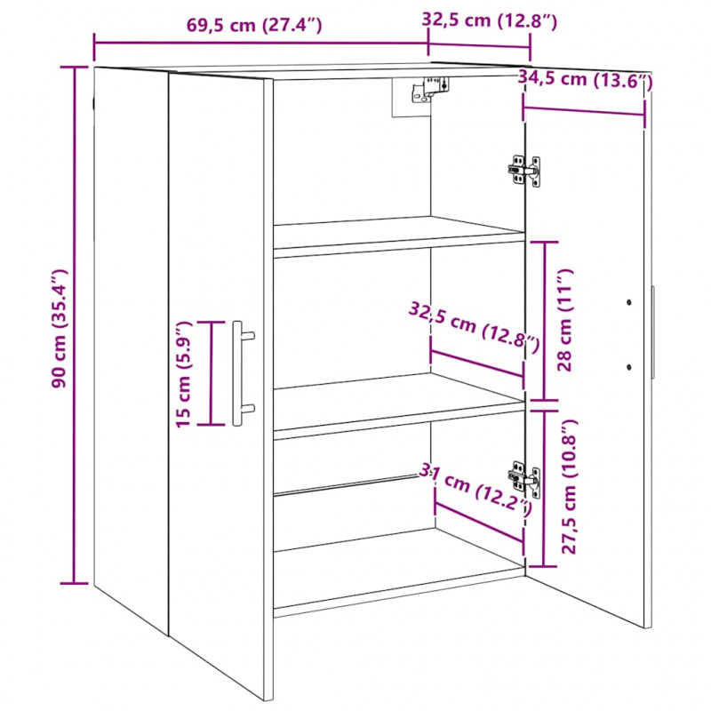 Szafka ścienna 2 pcs Stare drewno 69,5 x 34 x 90 cm