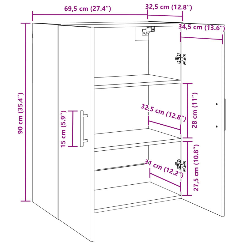Szafka ścienna 2 pcs Czarny Dąb 69,5 x 34 x 90 cm