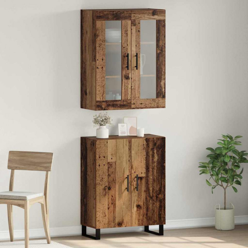 Highboard 2 pcs Stare drewno Materiał drewnopochodny