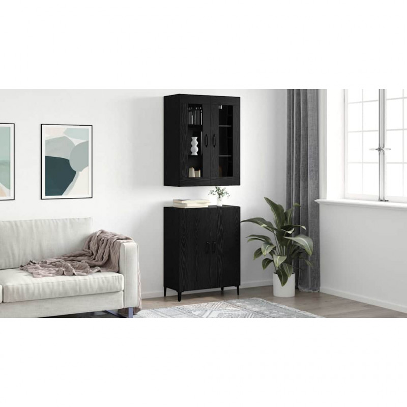 Highboard 2 pcs Czarny dąb Materiał drewnopochodny