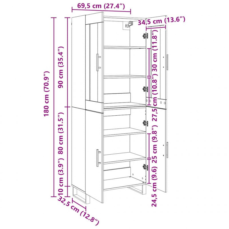 Highboard 2 pcs Czarny dąb Materiał drewnopochodny