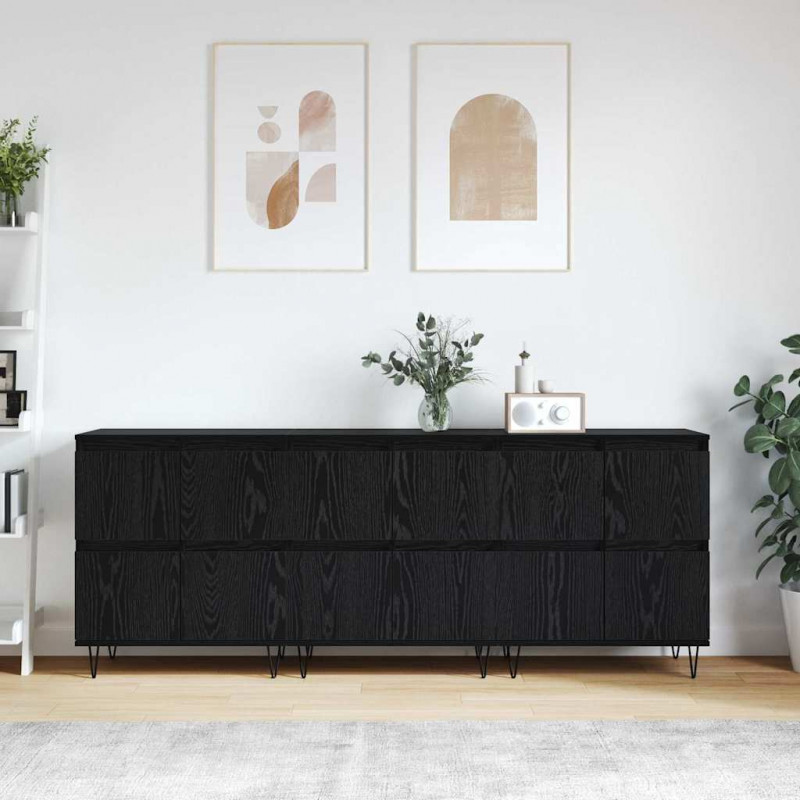Komody 3 pcs Czarny dąb 180 x 35 x 70 cm