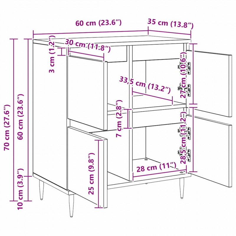 Szafka do przechowywania 2 pcs Stare drewno 60 x 35 x 70 cm