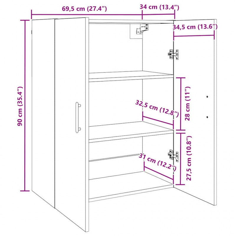 Szafka ścienna 2 pcs Czarny Dąb 69,5 x 34 x 90 cm