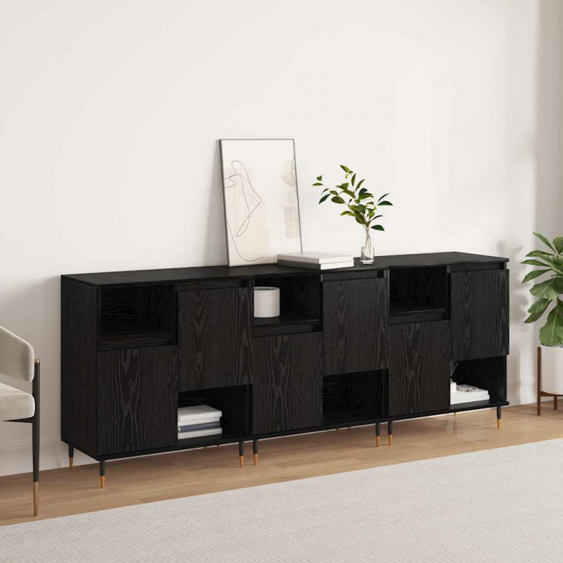 Komody 3 pcs Czarny dąb 180 x 35 x 70 cm