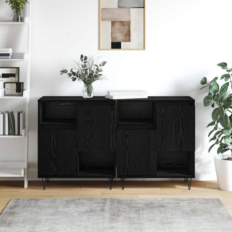 Bufet 2 pcs Czarny Dąb 60 x 35 x 70 cm