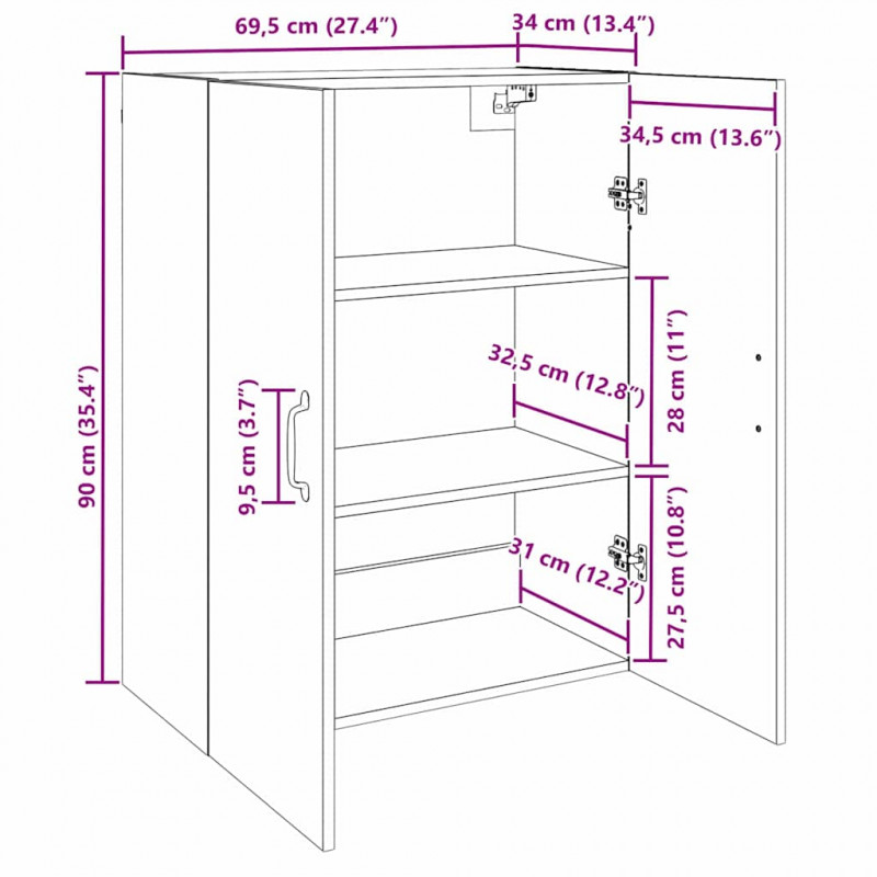 Szafka ścienna 2 pcs Stare drewno 69,5 x 34 x 90 cm