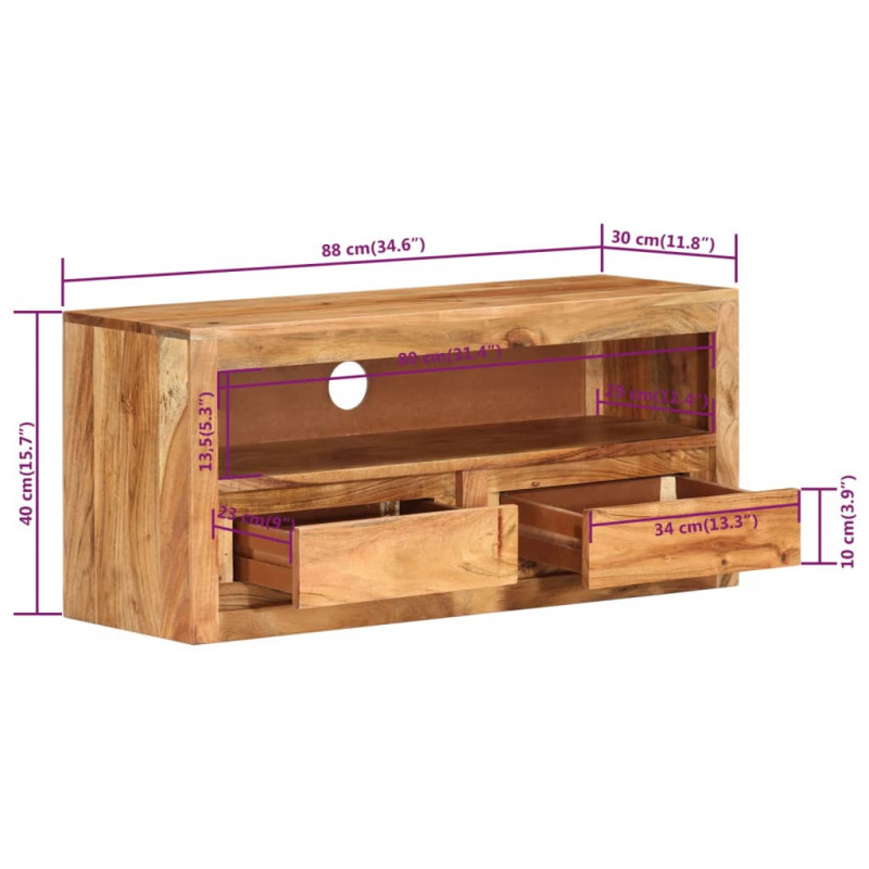 Szafka pod telewizor, 88x30x40 cm, lite drewno akacjowe