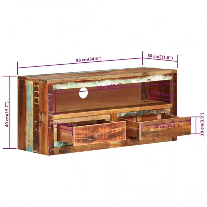 Szafka pod TV, 88x30x40 cm, lite drewno z odzysku