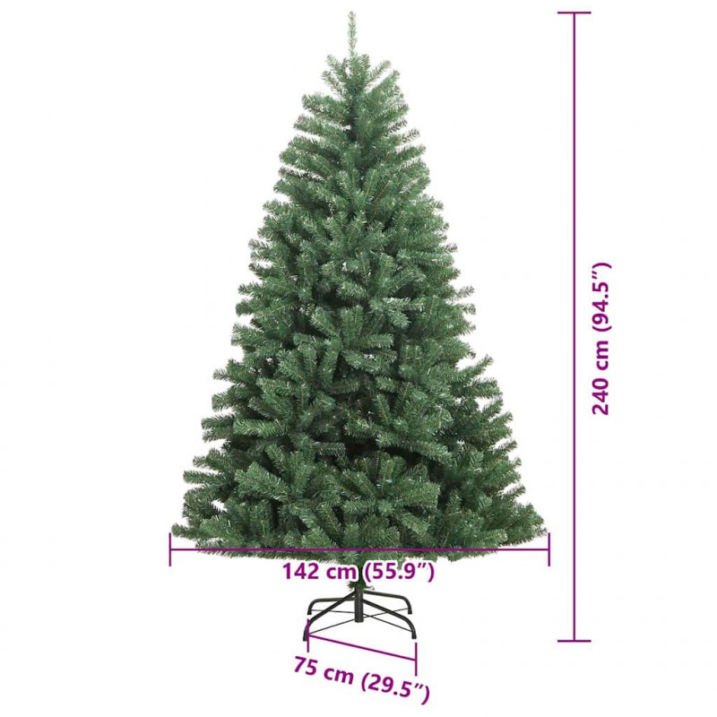 Sztuczna choinka z zawiasami Zielony 240 cm PVC i Metal