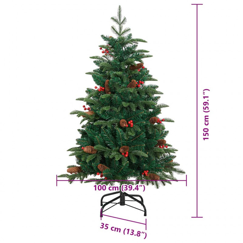 Sztuczna choinka z podstawą Zielony 150 cm PVC, Metal i Plastik