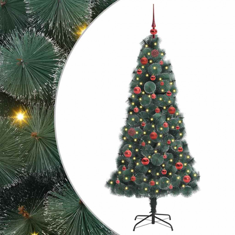 Sztuczna choinka LED z zestawem bombek Zielony 150 cm PET