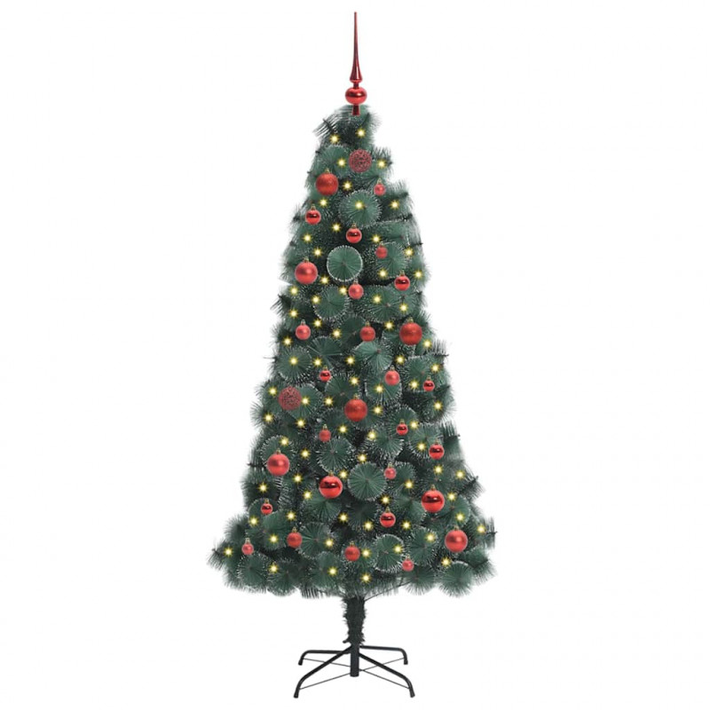 Sztuczna choinka LED z zestawem bombek Zielony 150 cm PET