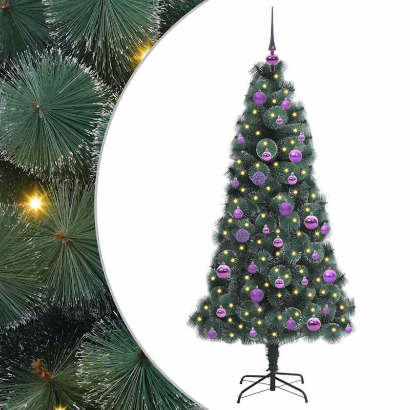Sztuczna choinka z lampkami i zestawem ozdób Zielony 150 cm PET