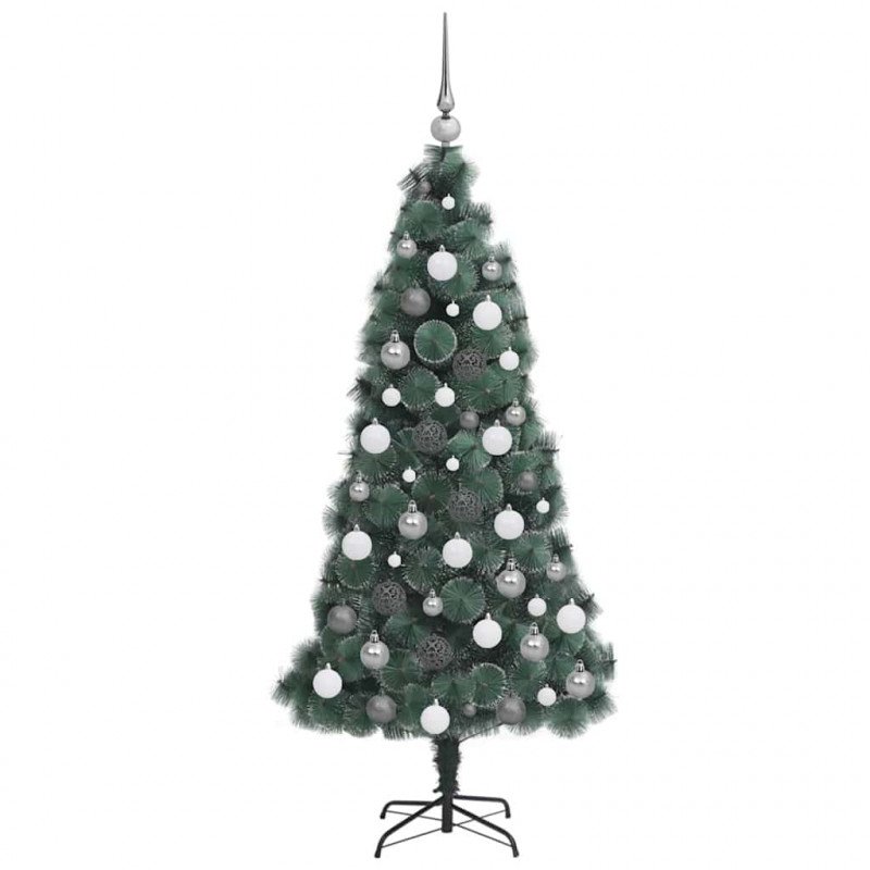 Sztuczna choinka z oświetleniem i zestawem bombek 180 cm PET