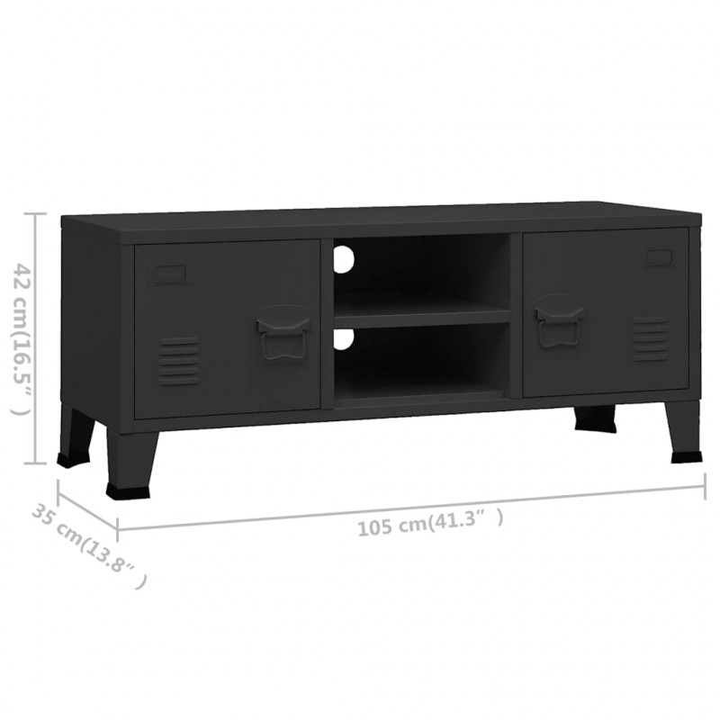 Industrialna szafka pod TV, czarna, 105x35x42 cm, metalowa