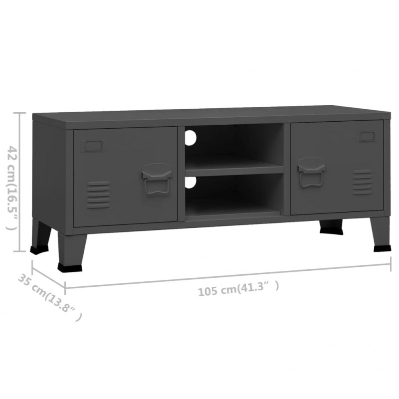 Industrialna szafka pod TV, antracytowa, 105x35x42 cm, metalowa