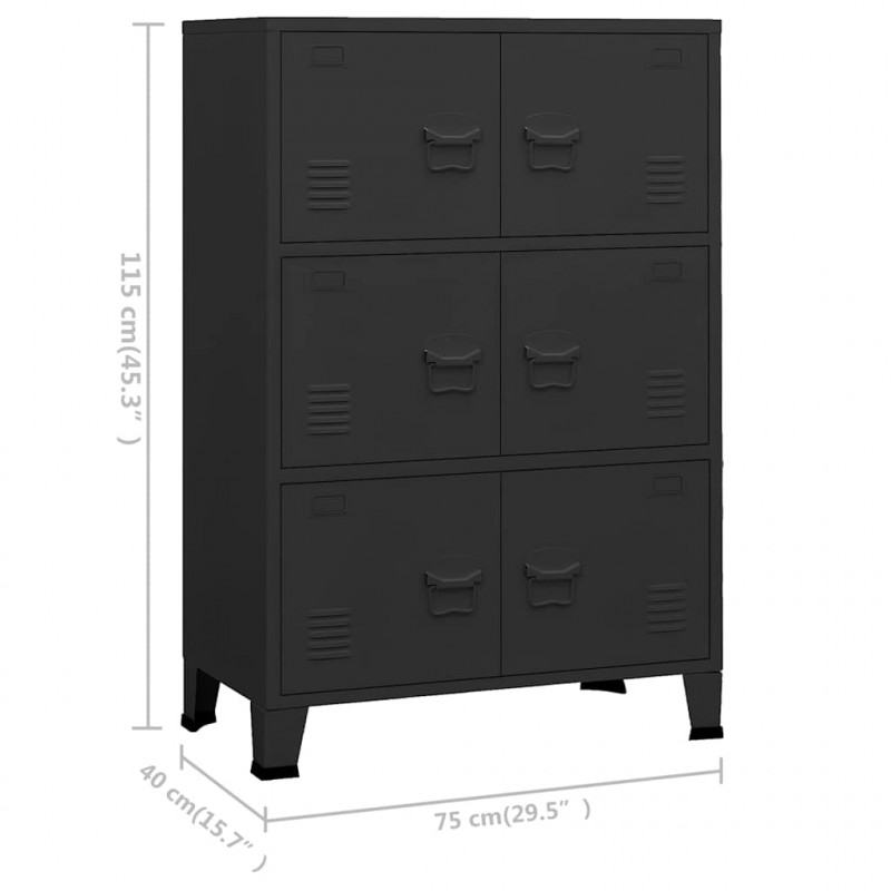 Industrialna szafka, czarna, 75x40x115 cm, metalowa