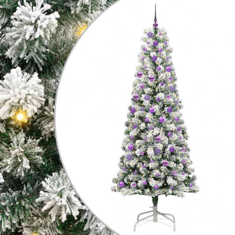 Sztuczna choinka z zawiasami z podstawą Zielony i Biały 240 cm