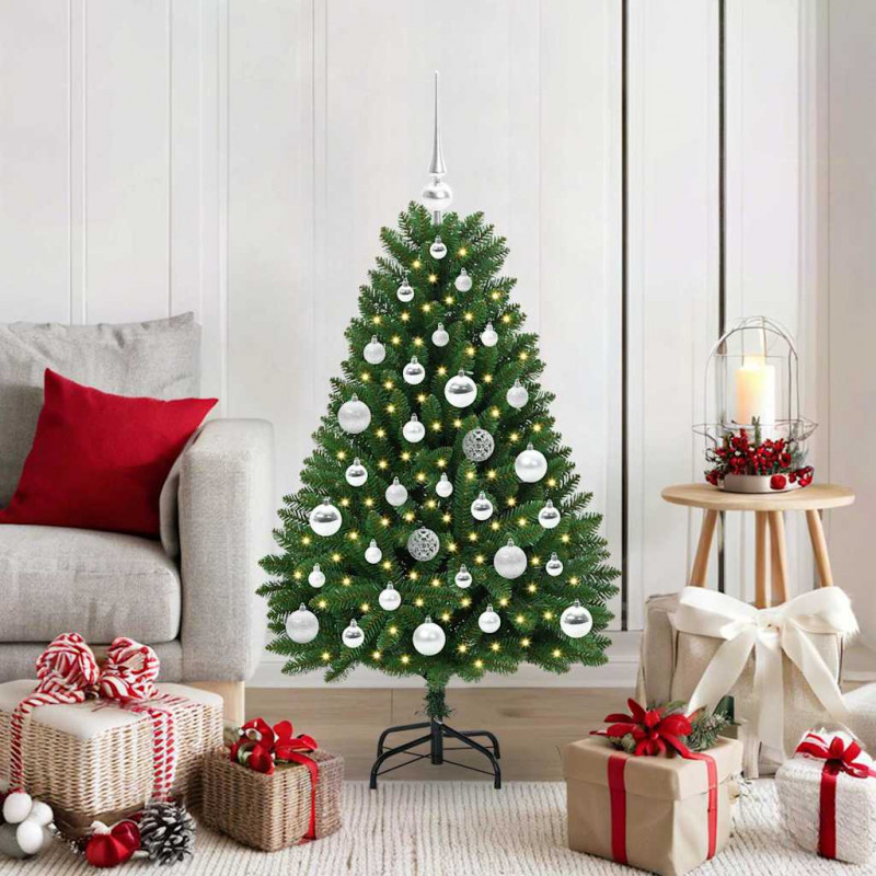 Sztuczna choinka z 150 diodami LED Zielony 120 cm PVC i Metal