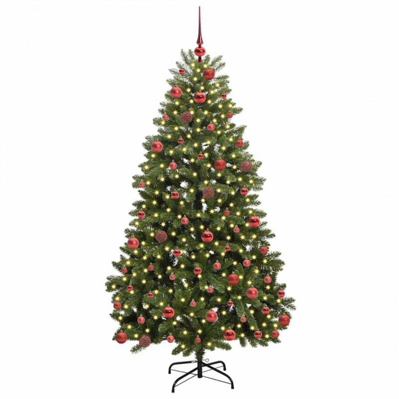 Sztuczna choinka z 300 diodami LED Zielony 180 cm PVC i Metal
