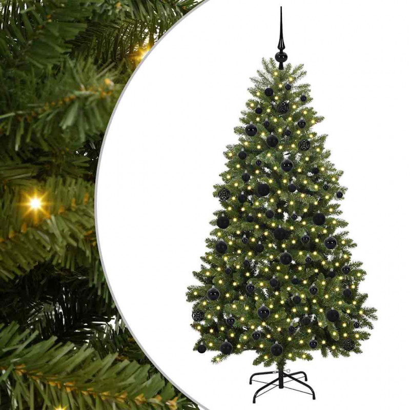 Sztuczna choinka z 300 diodami LED Zielony 180 cm PVC i Metal